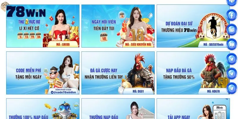 Các siêu ưu đãi tại nhà cái trực tuyến 78win