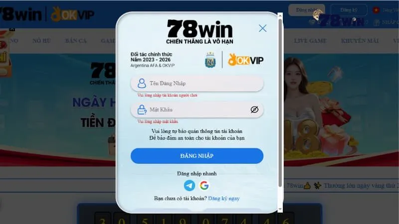 Hướng dẫn cách đăng nhập 78win