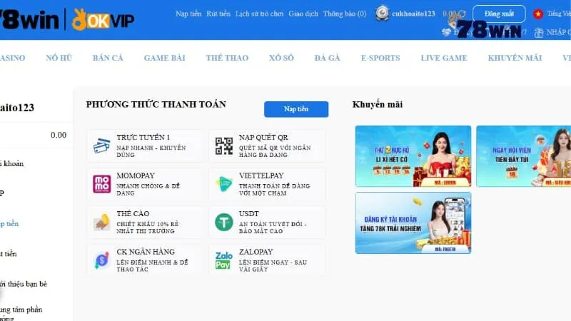 Hướng dẫn nạp tiền 78win