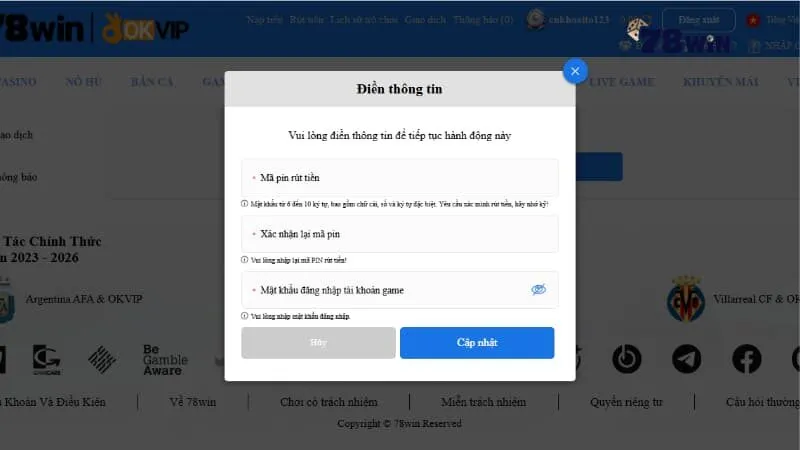 Chi tiết rút tiền 78win